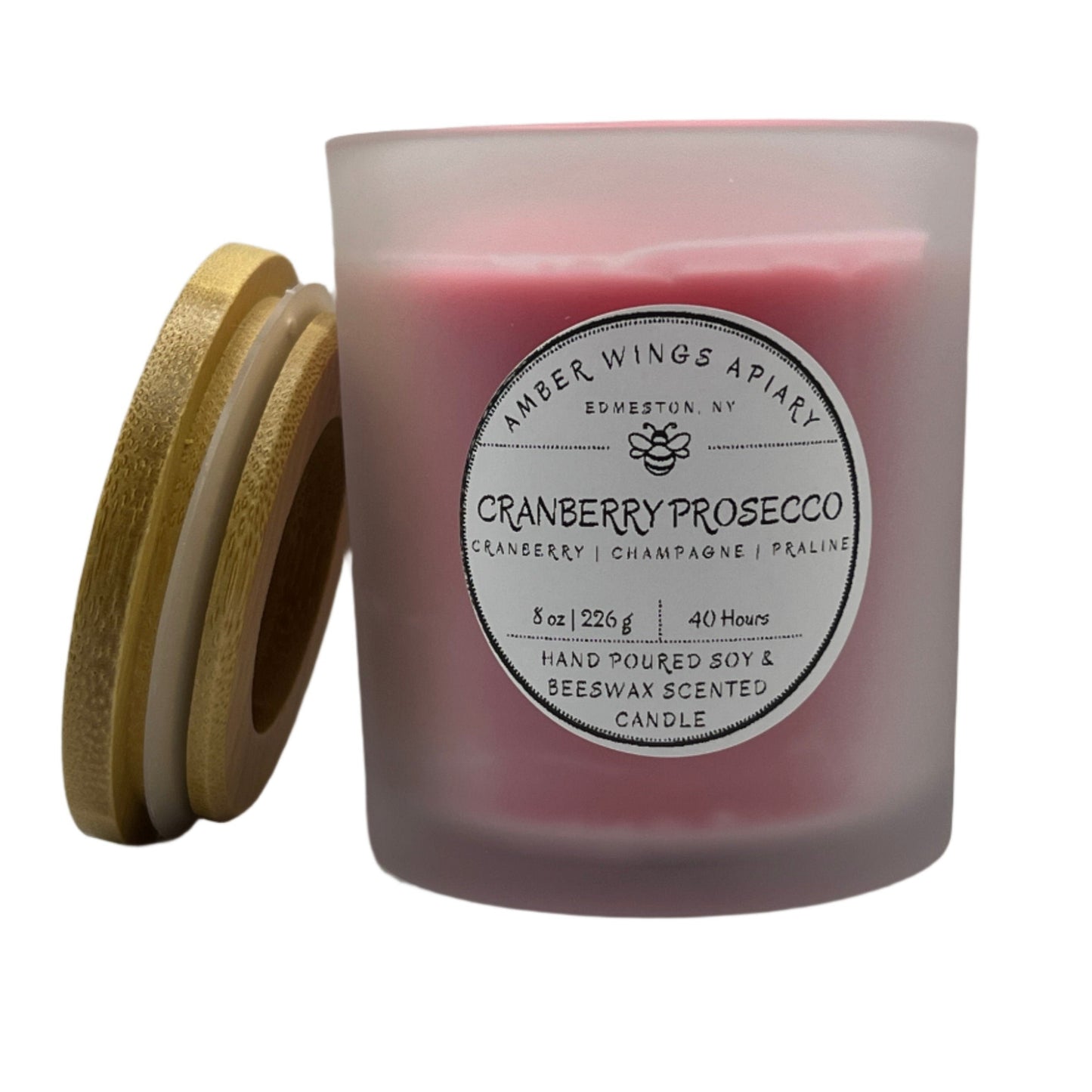 Cranberry Prosecco Frosted Glass Candle – 8oz Handcrafted Tranquility