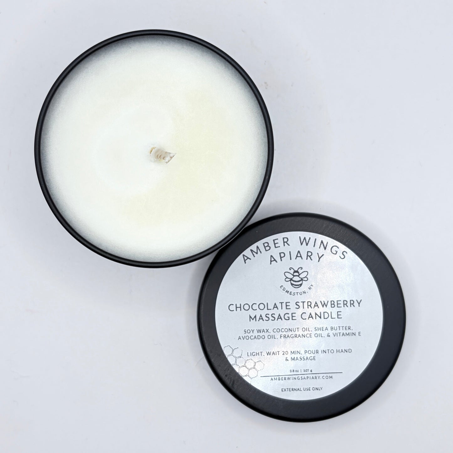 Chocolate Strawberry Massage Candle - Amber Wings Apiary