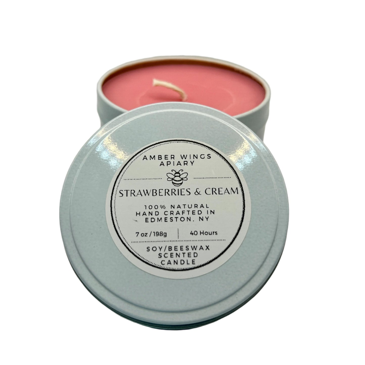 Strawberries & Cream Frosted Tin Candle – 7oz Handcrafted Simplicity