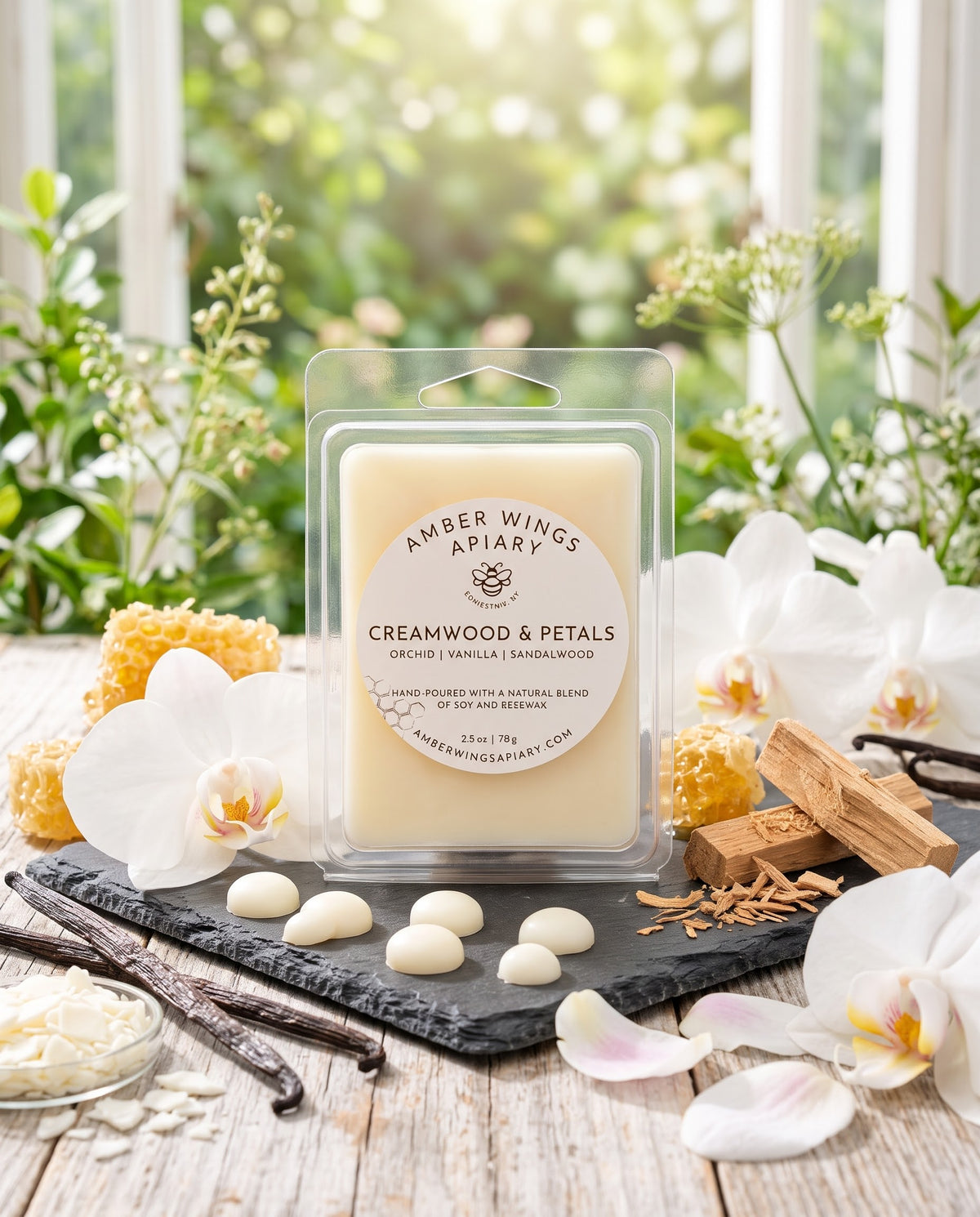 Creamwood & Petals Wax Melt - Amber Wings Apiary