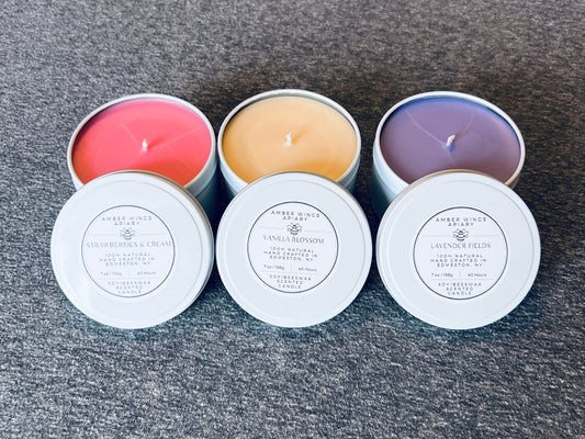 7 oz All-natural Soy/beeswax Scented Candles in White Tin