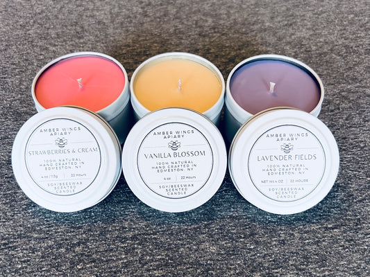 4 oz All-natural Soy/beeswax Scented Candles in White Tin
