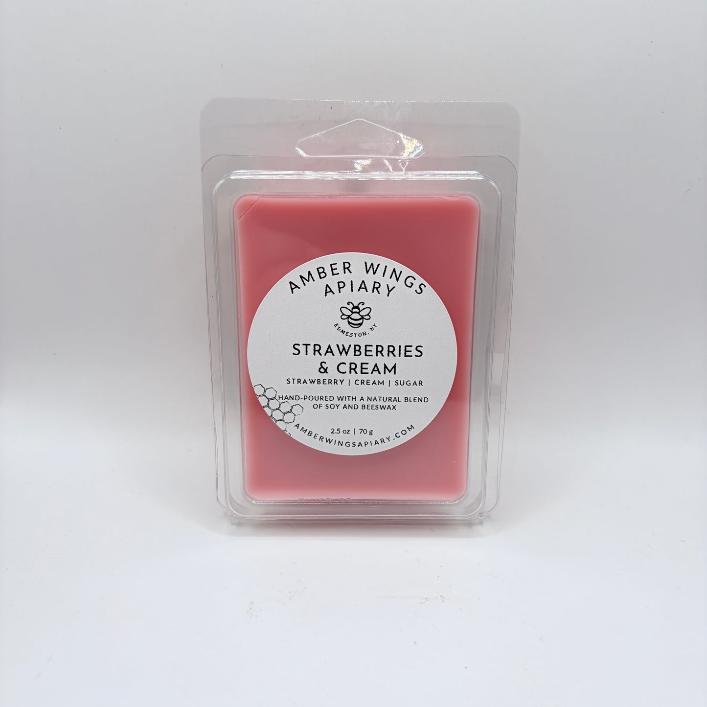 Amber Wings Apiary | Highly Scented Wax Melts (2.5 oz) | Long-Lasting Home Fragrance | Strawberries & Cream