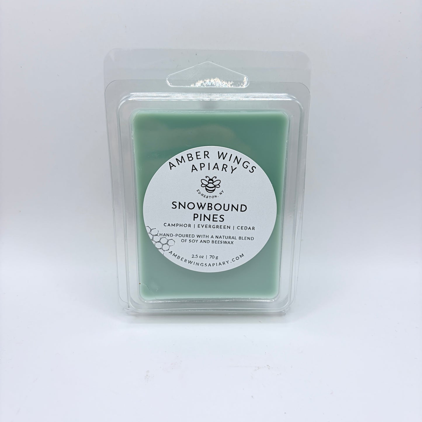 Amber Wings Apiary | Highly Scented Wax Melts (2.5 oz) | Long-Lasting Home Fragrance | Snowbound Pines