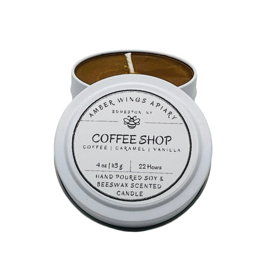 Coffee Shop Frosted Tin Candle – 4oz Handcrafted Simplicity