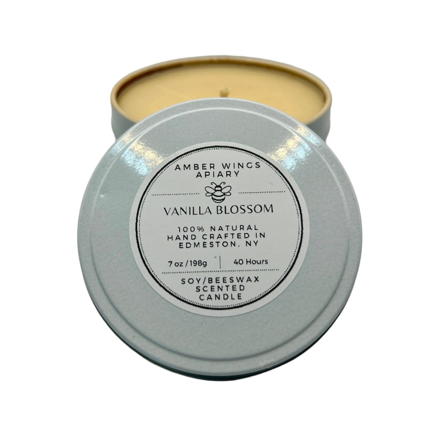 Vanilla Blossom Frosted Tin Candle – 7oz Handcrafted Simplicity