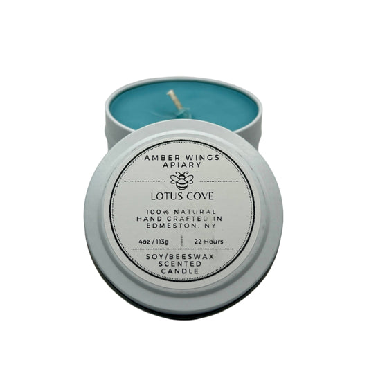 Lotus Cove Frosted Tin Candle – 4oz Handcrafted Simplicity