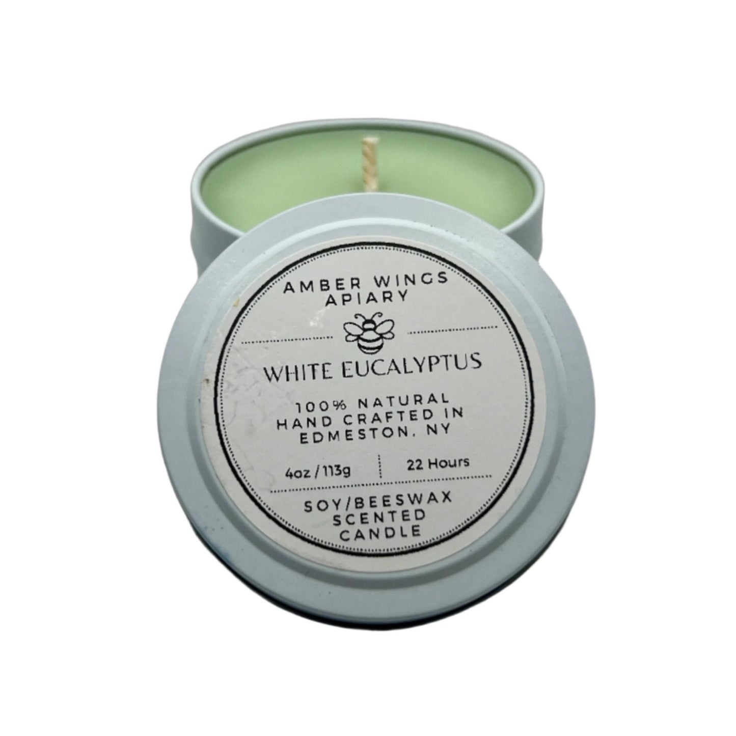 White Eucalyptus Frosted Tin Candle – 4oz Handcrafted Simplicity