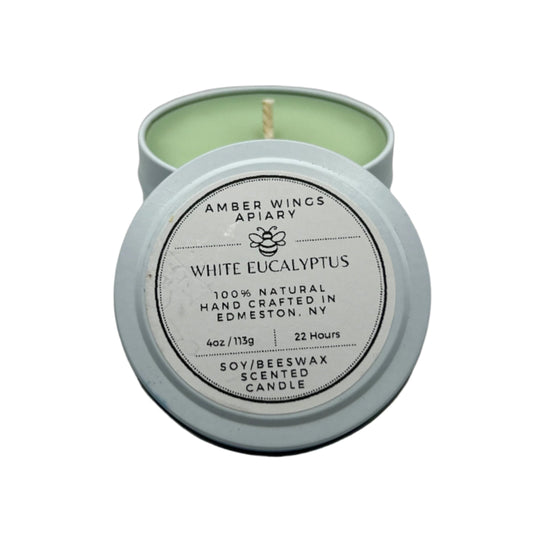 White Eucalyptus Frosted Tin Candle – 4oz Handcrafted Simplicity