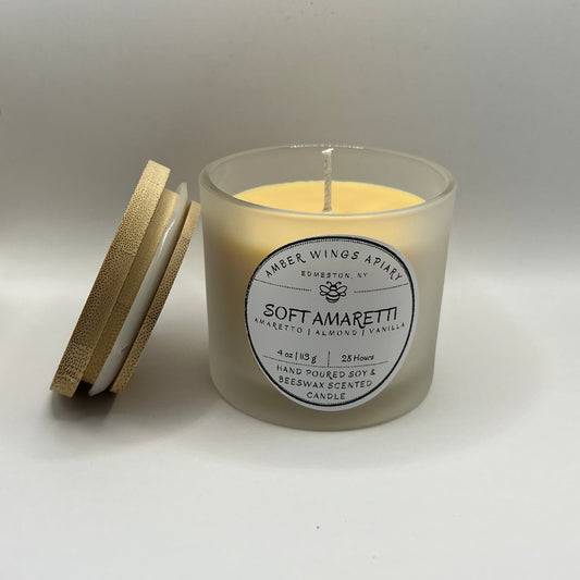 Soft Amaretti Frosted Glass Candle – 4oz Handcrafted Tranquility