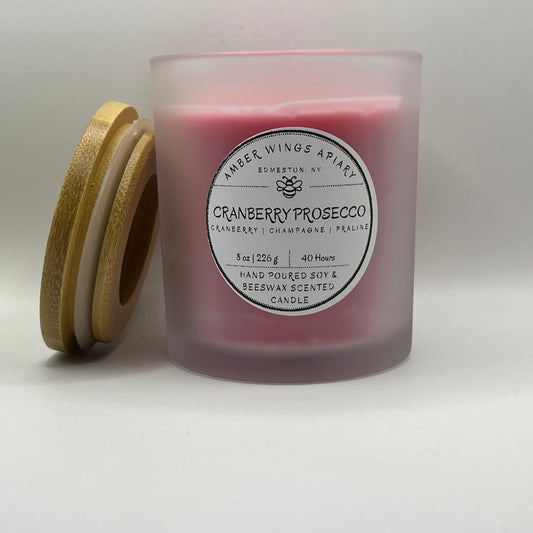 Cranberry Prosecco Frosted Glass Candle – 8oz Handcrafted Tranquility