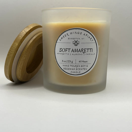 Soft Amaretti Frosted Glass Candle – 8oz Handcrafted Tranquility