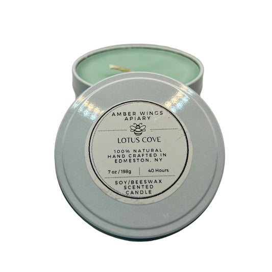 Lotus Cove Frosted Tin Candle – 7oz Handcrafted Simplicity