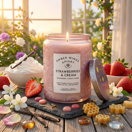 Strawberries & Cream Celestial Candle - Amber Wings Apiary