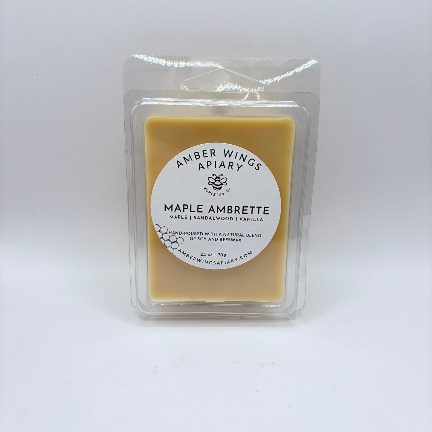 Amber Wings Apiary | Highly Scented Wax Melts (2.5 oz) | Long-Lasting Home Fragrance | Maple Ambrette