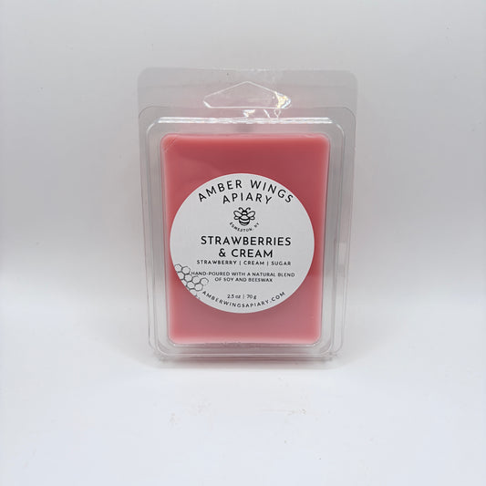 Amber Wings Apiary | Highly Scented Wax Melts (2.5 oz) | Long-Lasting Home Fragrance | Strawberries & Cream
